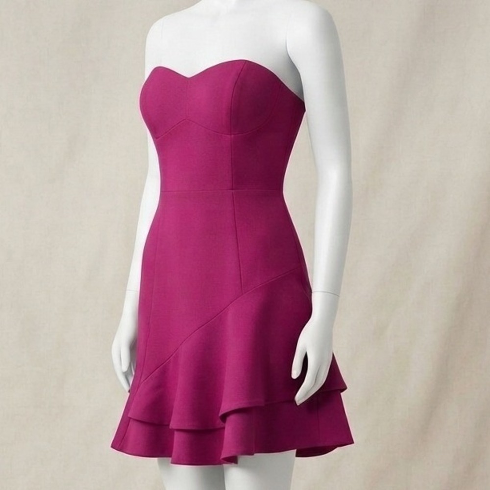 Lulus Magenta Pink Strapless Ruffle Mini Dress Cowl Neck Tiered Hem Size M NWT